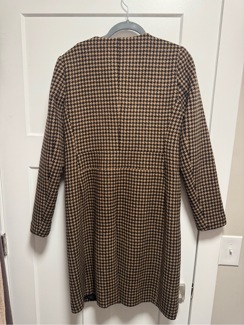 Ann Taylor Houndstooth Collarless Long Coat Black Tan XS - Picture 5 of 6